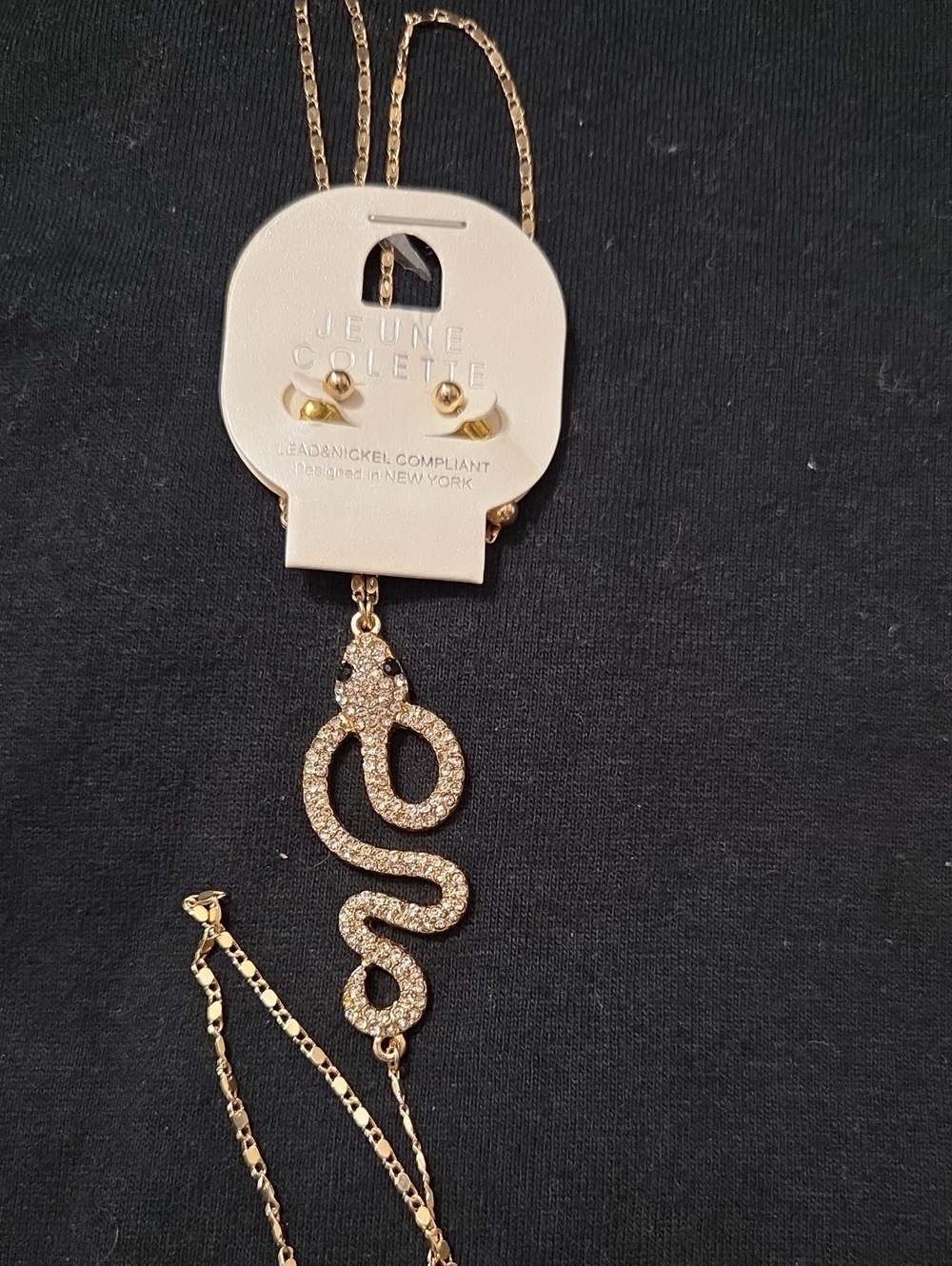 Gold Crystal Snake Pendant Necklace - Gold